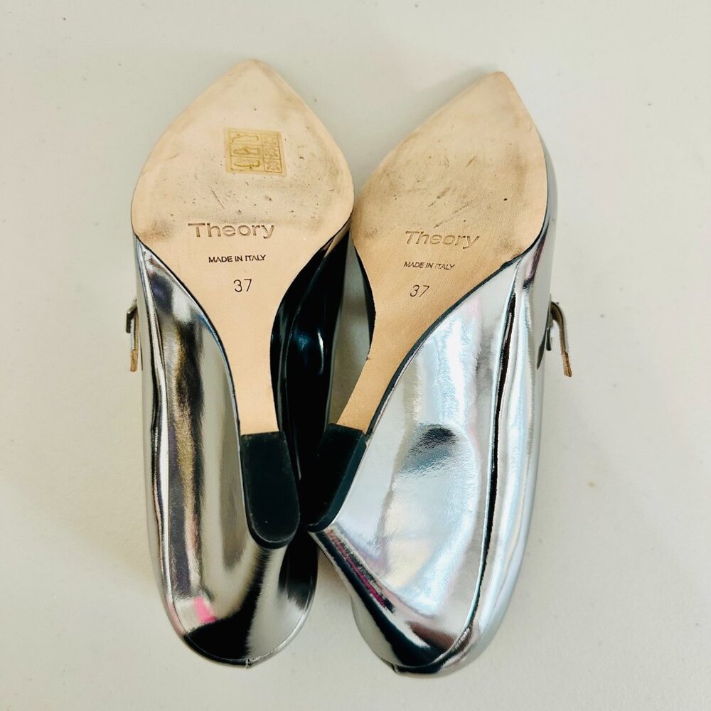 New Theory Metallic Silver Mirror Wedges Pointed Cap Toe Pumps Sandals Italy View 5